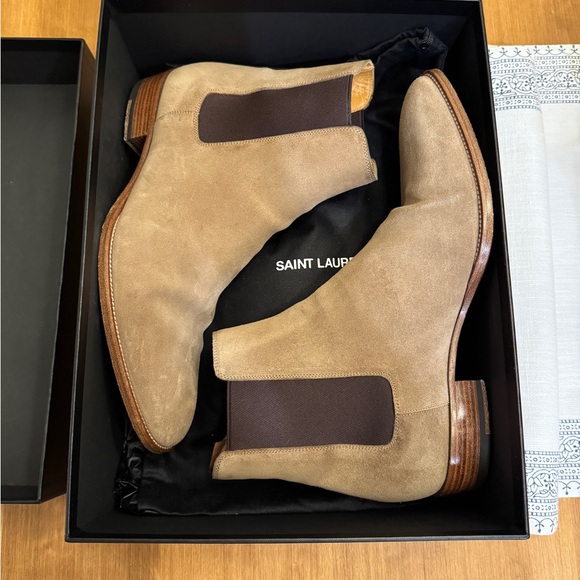 Men’s Saint Laurent Tan Suede Chelsea Boots MADE IN ITALY - Picture 1 of 9